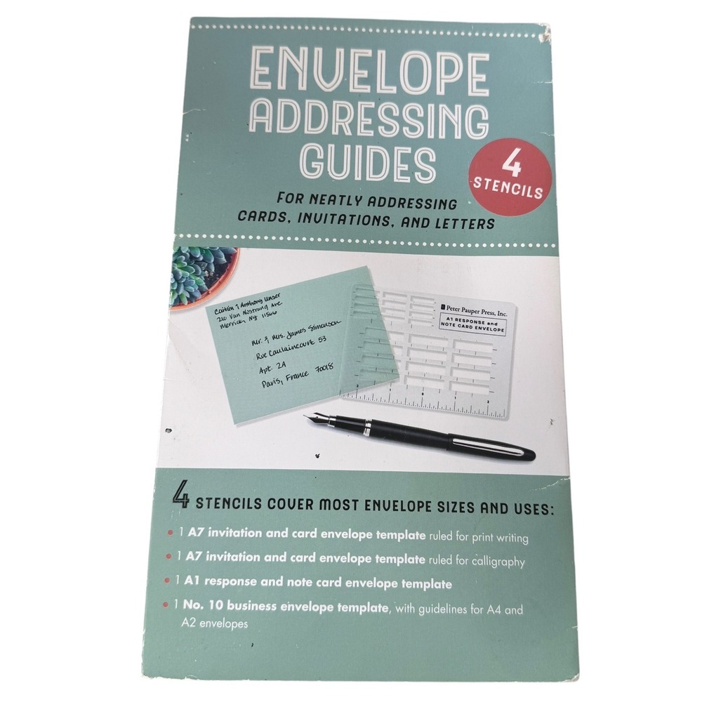 Peter Pauper Press Envelope Addressing‎ Guides 4 Clear Plastic Stencils 6041
